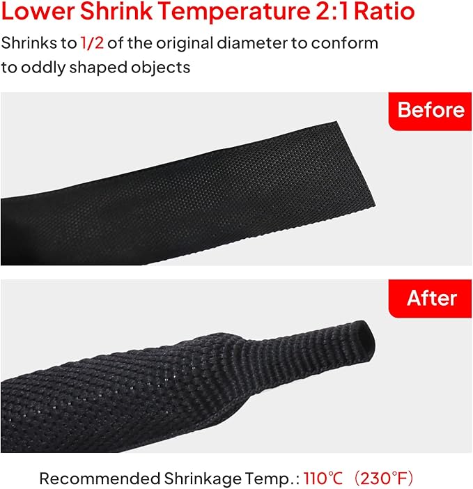 2 in 1 Heat Shrink Braided Sleeving Fabric Tubing-Perfectly fit Irregular Shape Hose/Cable/Wire (1-1/8"(29mm), 14FT)