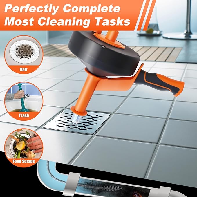 Drain Auger, 35FT Drain Snake with Drill Adapter, Plumbing Snake Clog Remover with Work Gloves, Manual or Powered Use for Kitchen