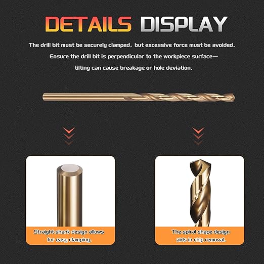 Drill Bit, #43 Cutting Diameter, 4341 HSS Gold Finish 118° Cutting Angle Number Jobber Bits - (Applications: for Drilling Soft Metal Plastic Wood), 5-Pieces