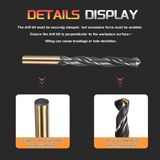Drill Bit, 13mm Cutting Diameter, 4341 HSS Gold and Black 118° Cutting Angle Number Jobber Bits - (Applications: for Drilling Soft Metal Plastic Wood), 5-Pieces