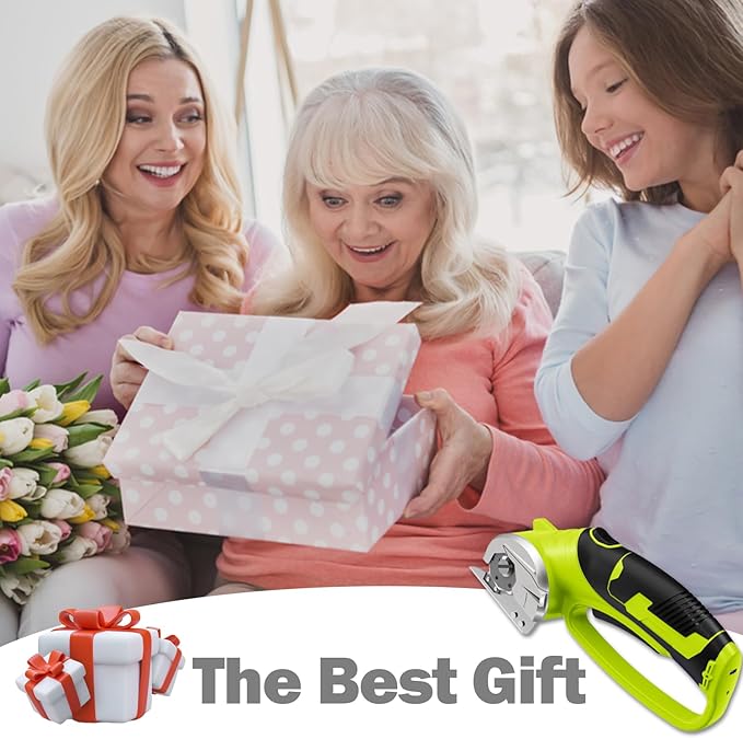 Cordless Electric Scissors, 4V Box Cutter & Cardboard Cutter with Upgrade Blade, LED Light, Safety Lock - Rechargeable Rotary Cutter for Fabric, Leather, Plastic, Crafting, Sewing, Industrial (Green)