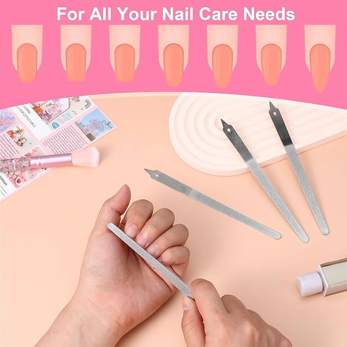 Diamond Deb Nail File 4 Pack Double Sided Fingernail Files for Natural Nails, Stainless Steel Toenail File with Sharp Pointed Tip, Professional Fine Grit Finger Nail Files for Women Men Girls (6in)