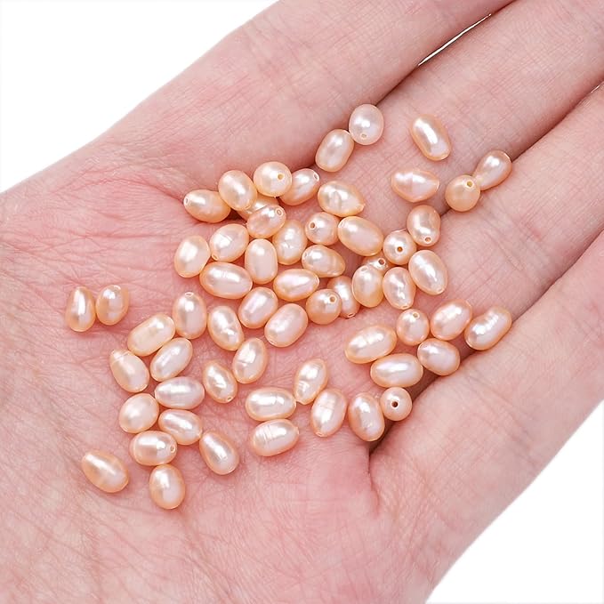 Natural Pearl Beads Rice 4-5mm Pink Freshwater Cultured Loose Gemstone Beads for DIY Jewelry Making 13.8''/Strand HQ