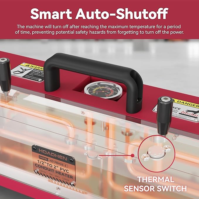 1/2" to 2" Electric PVC Conduit Heater with Temperature Detector, PVC Conduit Bender Heater for 24" Sections of Pipe, 1200W Pipe Bender, 120V, PBH20-2