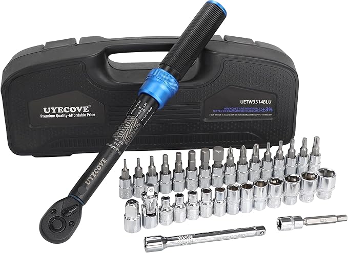 1/4-Inch Drive Click Torque Wrench Set, 33Pcs Bike Torque Wrench Set (20-240IN.LB/2.3-27.1Nm),Inch Pound Click Torque Wrench with Bit Sockets, 3/8 Adapter, Bicycle Tool Kit