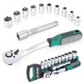 1/2 Inch Drive Ratchet Wrench, 72-Tooth Reversible Ratchet Quick Release, w/ 10 CR-V Steel Metric Sockets (10mm-24mm) and Extension Bar