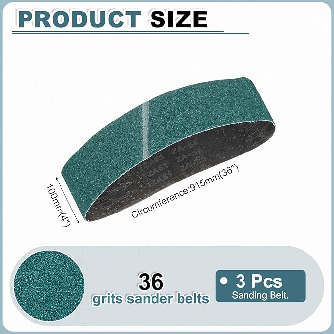 HARFINGTON 4 x 36 Inch Sanding Belts, 3 Pcs 36 Grit Zirconia Abrasive Belt Sander File Belt for Woodworking, Metal Polishing, Knife Sharpener