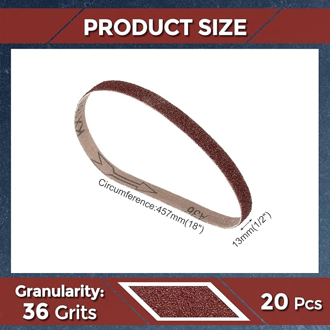 20 Pcs Sanding Belts 1/2 x 18 Inch 36 Grit Aluminum Oxide Abrasive Sandpaper for Belt Sander Metal Grinding Wood Working Weld Rust Removal