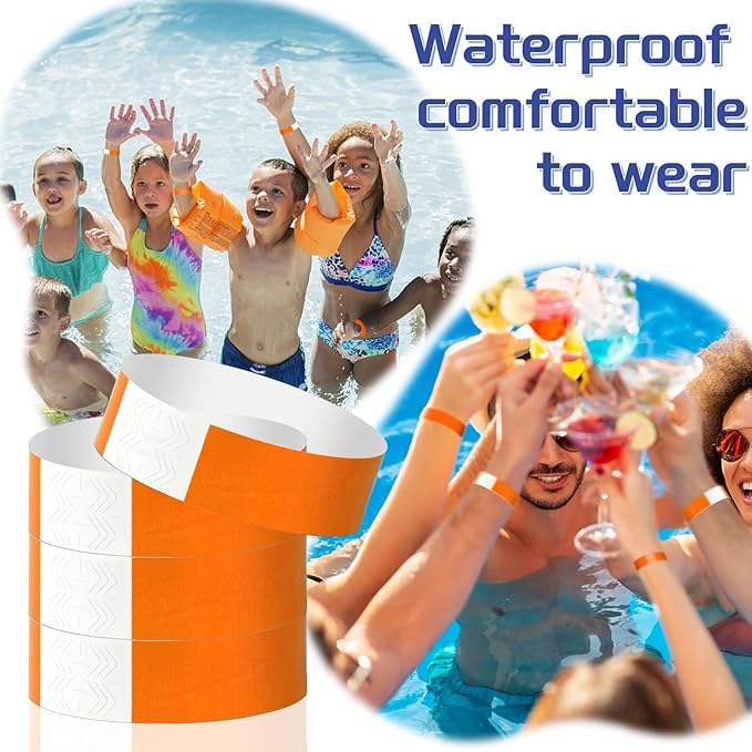 2000 Pcs Paper Wristbands for Events Waterproof Neon Orange Wrist Bands Adhesive Concert Identification Wristbands Hand Bands for Events(Orange)