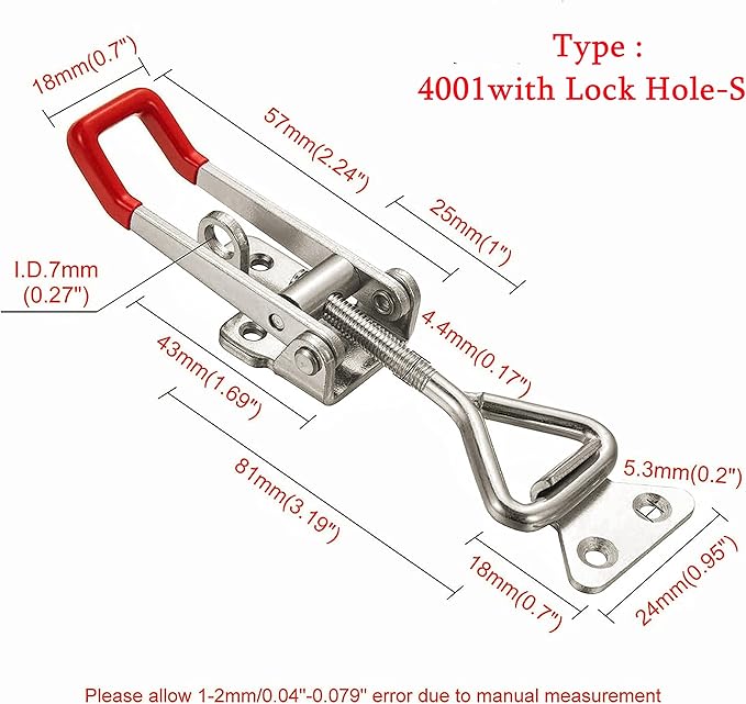 2Pack Stainless Steel 304 Adjustable Toggle Clamp Catch Clasp With Lock Hole, Heavy Duty Quick Release Clamp Anti-Slip Push Pull Toggle Clamp w/Free Screws (Model: 4001 with Lock Hole-S)