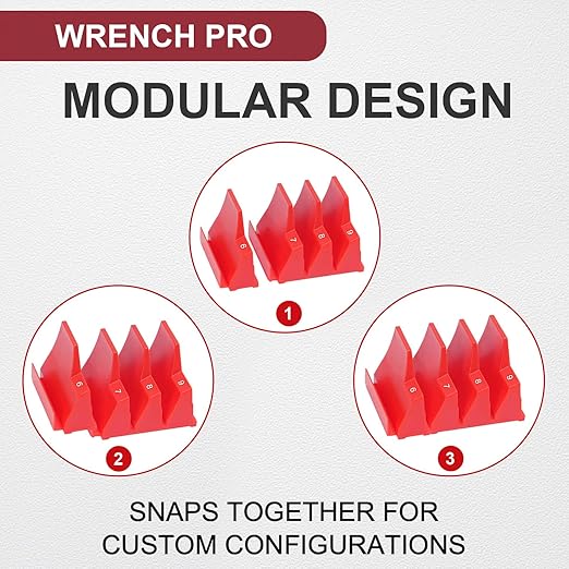80 Pcs Magnetic Wrench Organizer - Tool Modular Customizable Wrench Holder for Tool Box Widget,Wrench Rack for Tool Drawer Storage,Extension Cord Holder Organizer Inksilvereye (Black-Red)