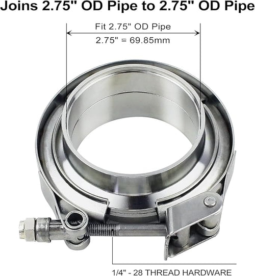 2.75 inch V Band Clamp - 2 sets of Quick Release Vband Clamps with Male Female Flanges Stainless Steel for exhaust system, turbocharger, downpipe and mufflers (2.75" - 2 Pack)