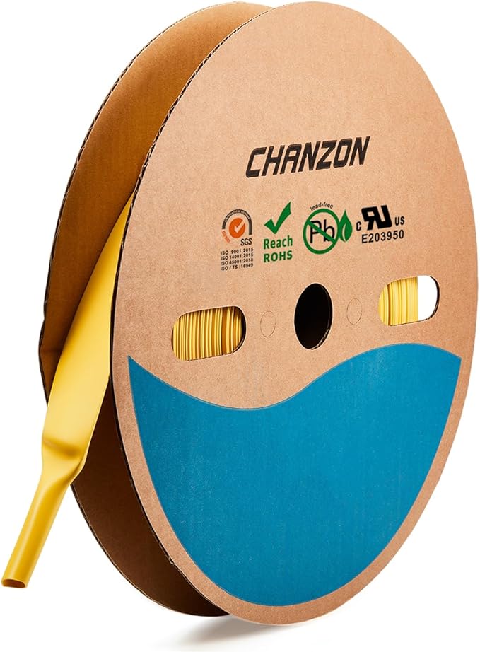 Chanzon 3/4" (20mm) Diameter Yellow Heat Shrink Tubing - 2:1 Ratio, 80Ft Roll (25M), Polyolefin Sleeving Wrap Shrinkable