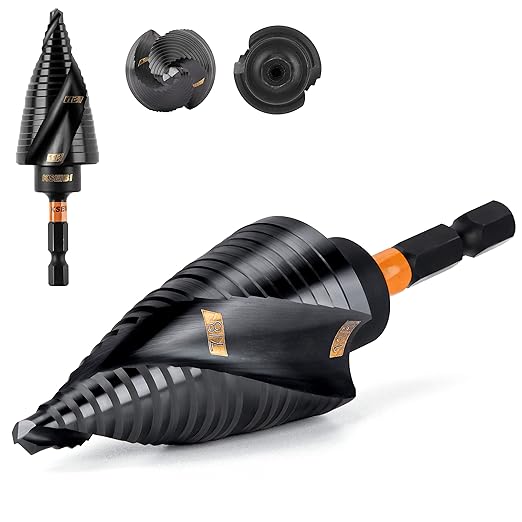 KSEIBI 2 Steps 7/8 & 1-1/8 inch SAE Standard Industrial Grade Step Drill Bit Ready Impact 1/4 inch Shank, 575080 High-Speed Steel Metal Drill Bits Black Oxide M2 Material