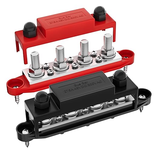Upgrade 275A 12V Bus Bar Battery Power Distribution Block Car Audio 12 Volt DC Busbar 4 x 3/8" Posts 6 x #8 Screws for Marine Automotive RV and Solar Wiring