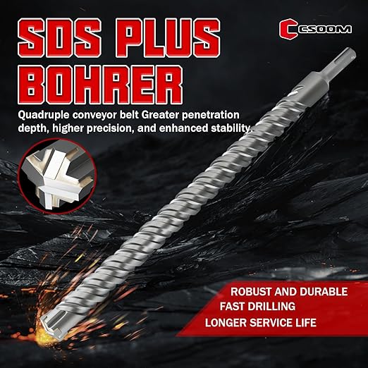 CSOOM SDS Plus Rotary Hammer Drill Bit 7/8"x18.11", Professional Concrete Drill Bit for Concrete, Brick, Stone and Cement Walls