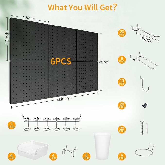 FZK Peg Board, 82PCS Metal Pegboard Wall Organizer Kit. Heavy Duty Pegboard, Peg Boards, Pegboard for Walls, Black Pegboard for Garage Craft Room Workbench Office Kitchen Tool Organization, 36 * 24