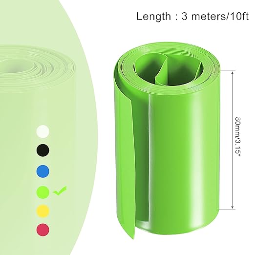MECCANIXITY Battery Wrap PVC Heat Shrink Tubing 50mm Dia 80mm Flat 10 Feet(3meters) Light Green Good Insulation for Battery Pack
