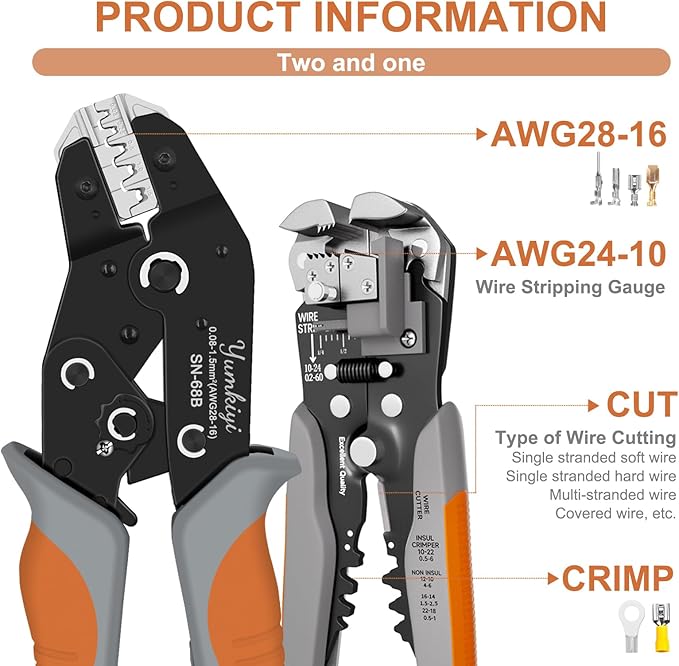 Wire Stripper and Crimping Tool Kit,AWG 24-10 Automatic Stripper Tool with AWG 28-16 Ratchet Wire Crimper For Open Barrel Connectors