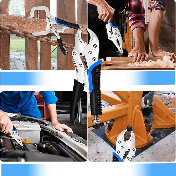 Vice Grips, 6-Pack Vise Grips 5"/7"/10" Curved Jaw Locking Pliers, 6-1/2" & 9-1/2" Needle Nose Pliers Set and 6" C-Clamp for Welding, Woodworking, Metal Working