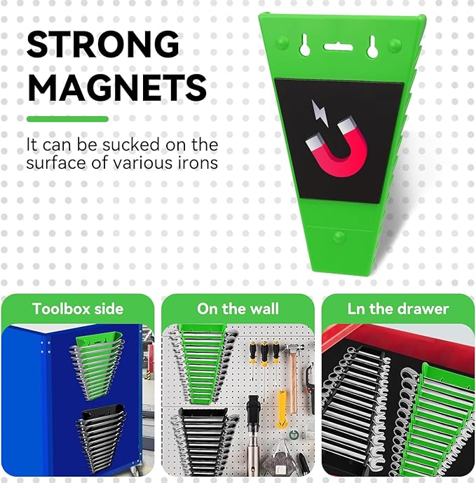 4Pack Magnetic Wrench Organizer wrench rack Tool Trays, Premium Quality Wrench Holder SAE(1/4" - 1/16") and Metric(6mm-24mm)