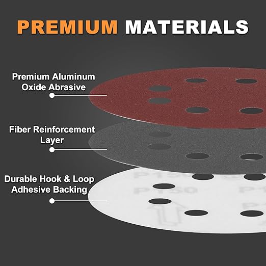 100Pcs 150 Grit Sanding Discs 5 Inch 8 Hole: Woodworking/Metalworking Round Medium Coarse Hook and Loop Sandpaper for Random Orbital Sander