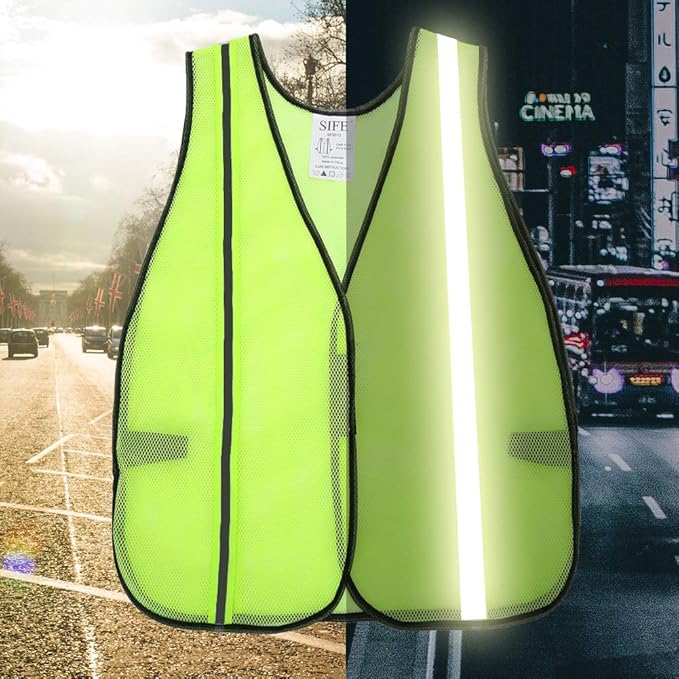 SIFE High Visibility Reflective Safety Vest with 1 Inch Reflective Strips,Made from Breathable and Neon Yellow Mesh Fabric,Universal Size,10 pack