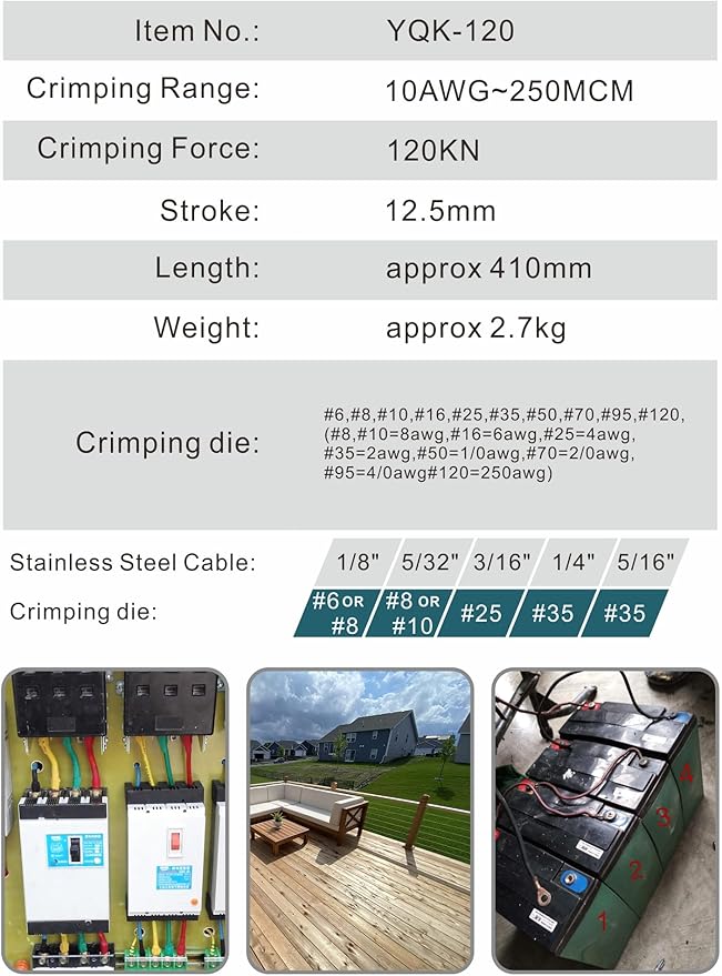 AMZCNC 12 Ton Hydraulic Wire Crimper Battery Cable Lug Terminal Crimping Tool w/Total 10 Die Size Cable Lug Crimping Tools