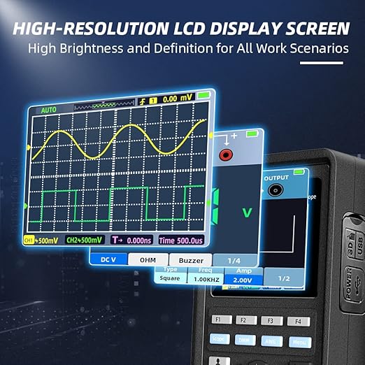 Hantek 2D72 Handheld Oscilloscope 70MHz Waveform Generator Multimeter 3 in 1 Multifunction Tester 2CH+AFG+DMM