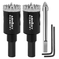 2Pcs 7/8 Inch Diamond Hole Saw with Pilot Drill Bit, 7/8" Serrated Brazing Tile Hole Saw Diamond Core Drill Bits with Guiding Bit for Ceramic Porcelain Tile Glass Stone Granite Marble