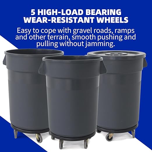 32 Gallon Outdoor Trash Can with Lid and Wheels, Removable Wheels and Sturdy Handle Outdoor Trash Can for Outdoors, Hospitals, Garages, Backyards and Yards (Grey)