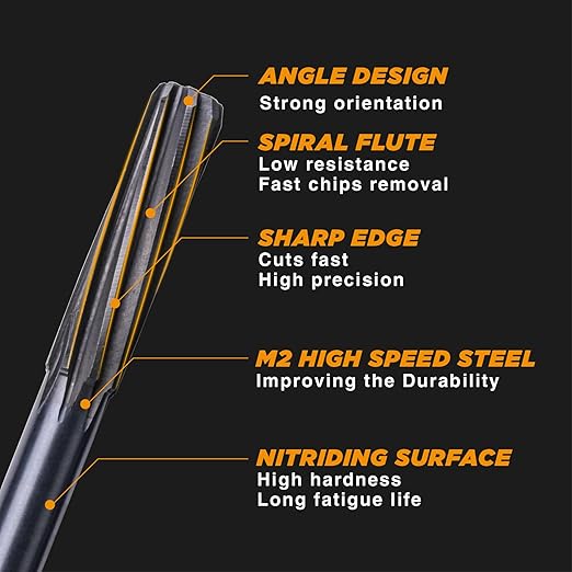 M2 High Speed Steel Premium Chucking Reamer Set, 14 pcs Over and Under Sizes 0.1240'' Thru 0.5010'', Spiral Flute, Enlarge, Smoothing and Finishing Holes