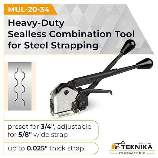 IDL PACKAGING Teknika MUL-20 Heavy Duty Sealless Combination Tool for High Tensile Steel Strapping, Adjustable for 3/4" and 5/8" Strap Width