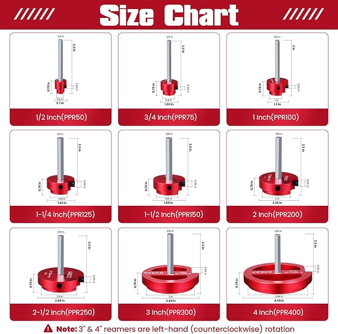 9Pcs PVC Pipe Reamer Kit, Lightweight Aluminum PVC Fitting Saver for Sch.40 CPVC, ABS, Socket Saver Plumbing Tool Includes 1/2", 3/4", 1", 1-1/4", 1-1/2", 2", 2-1/2", 3", 4", Fits 1/2" Drill