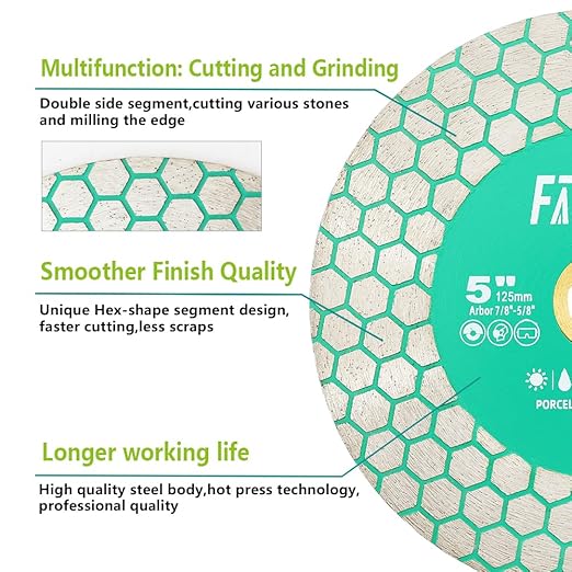 Diamond Tile Saw Blade 5" 125mm 2pcs Cutting Wheel for Cutting and Grinding Porcelain Ceramic Tile Marble Artificial Stone