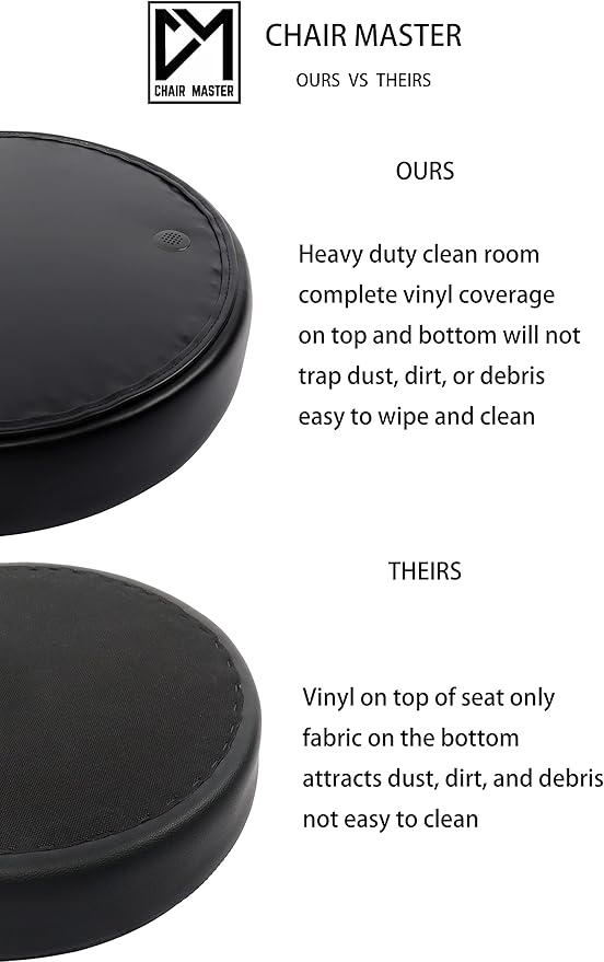 Chair Master Round Vinyl Chair/Stool-Black-for Garage, Counters, Shop, Kitchen, Computer Desks, Drafting Tables. EASY to CLEAN! (Soft Non-Marking Casters, Tall Bench/Drafting 24"-34")