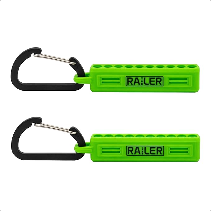 Screwdriver Bit Holder Storage Organizer – Railer 10-Hole Hi-Vis Green Bit Holder with Carabiner - 2 Pack