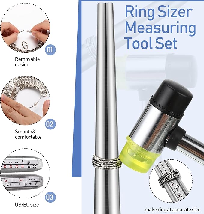 Chumia Jewelers Tools Set Including Jeweler's Saw Frame 144 Blades Third Hand Tweezers Wooden Pin Clamp Multipurpose Needle File Wooden Ring Clamp Ring Sizer Mandrel Measuring Tool Mallet Hammer