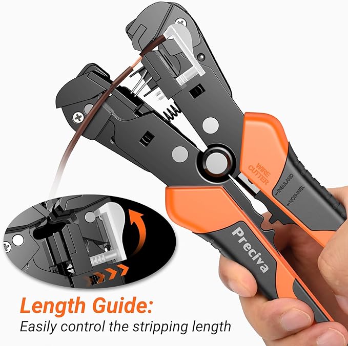 Preciva Professional Self-Adjusting Wire Stripper, 3 in 1 Stripper/Cutter/Crimper Tool for AWG 24-10, Heavy Duty Automatic Wire Stripping Pliers