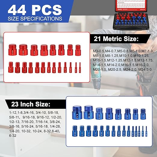 Nut and Bolt Thread Checker - 44 PCS Nut and Bolt Gauges Individually Housed in Case (23 Inch & 21 Metric) Specially Suitable for Size Check on Tricky and Narrow Area