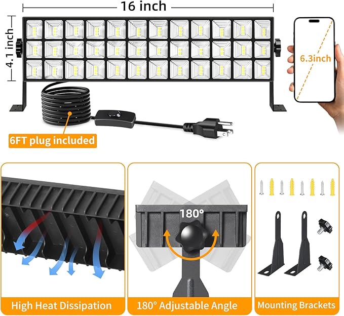 100W LED Shop Lights, 11000LM 6000K Plug in Garage Light with 6FT Power Cord, IP66 Waterproof Work Light for Garage, Outdoor, Workshop, Yard, Warehouses, Carport, Indoor
