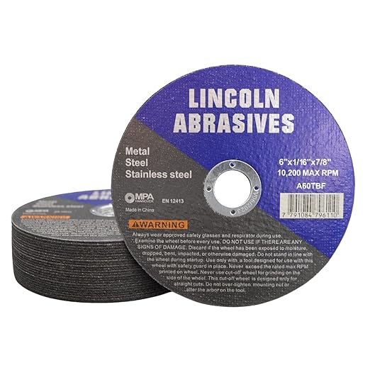 25 Pc 6" x 1/16" x 7/8" Cut-Off Wheels Lincoln Abrasives Metal & Stainless Steel