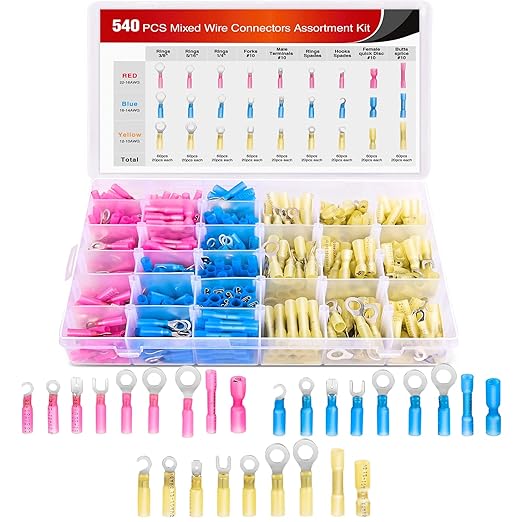 Nilight 540 PCS Heat Shrink Wire Connectors Waterproof Automotive Marine Electrical Terminals Kit Ring Fork Hook Spade Butt Splices