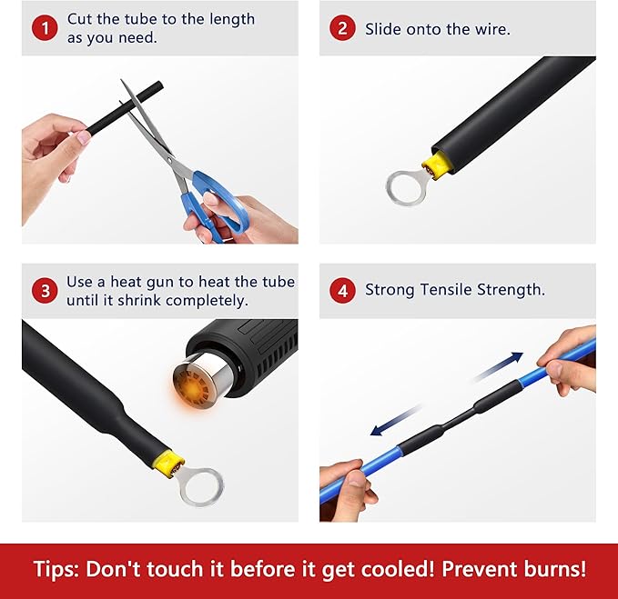 1/2inch Heat Shrink Tubing, 16.4 Ft 3:1 Heat Shrink Tube Dual Wall Adhesive Lined, Waterproof Marine Shrink Wrap Tubing, Electrical Industrial Automotive Sealing Heat Shrink Tubing for Wire Insulation