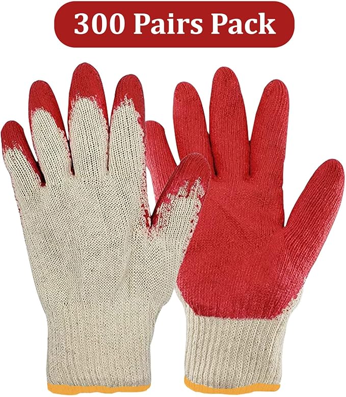 Generic 300 Pairs Red Palm Latex Dipped Work Gloves - Cotton Polyester Shell Safety Protection Gloves - Nitrile Coated - Made in Korea