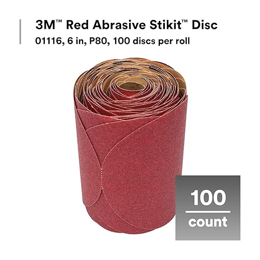 3M Stikit Red Abrasive Sanding Discs, 01113, No Hole, 6 in, 150+ Grade, Pack of 100 Discs, for Auto Sanding, Primer Sanding, E-Coat Sanding, P150