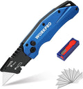 WORKPRO Folding Utility Knife, Heavy Duty Metal, Quick Open Botton Lock Box Cutter, Quick Change Blade Razor Knife, 1PC with 10 Extra SK5 Blades