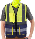 A-SAFETY High Visibility Mesh Safety Reflective Vest with Pockets and Zipper,Hi Vis Viz Reflective Safety Vest(Yellow&Navy Mesh S)