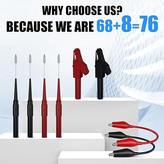 76 PCS Automotive Test Lead Kit, Multimeter Test Leads Set with Back Probes, Alligator Clips, Banana Plug Adapters & Silicone Wires, 1000V/32A Electrical Test Kit for Car Circuit Diagnostics
