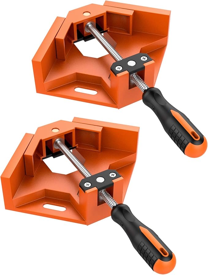 Right Angle Clamp, [2 Pack] Single Handle 90°Aluminum Alloy Corner Clamp, Right Angle Clip Clamp Tool Woodworking Photo Frame Vise Holder with Adjustable Swing Jaw - Orange
